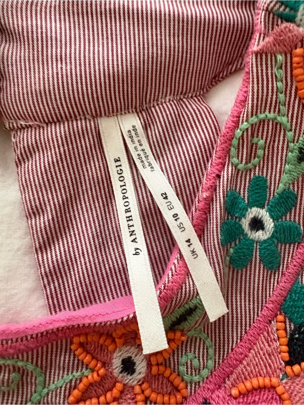 Anthropologie Pink Embroidered Open-Back Halter Dress with Teal Accents - Picture 7 of 8